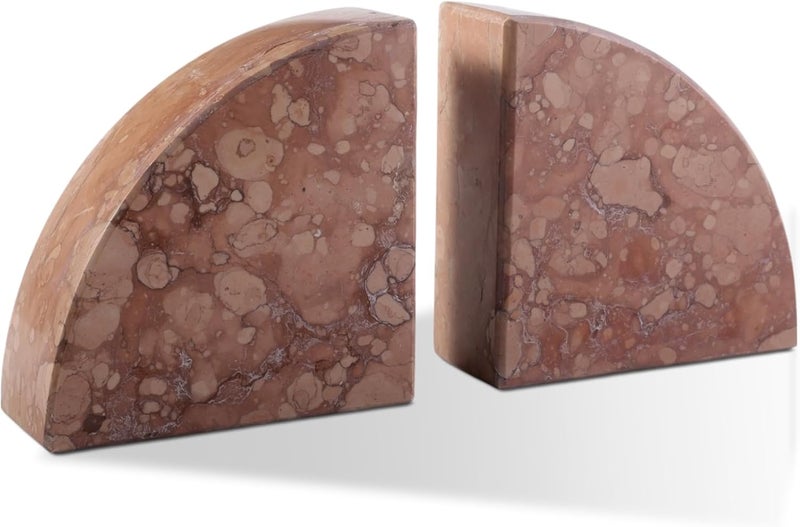 karibiber Marble Bookend for Shelves, Non-Skid Bookends for Heavy Books, Heavy Duty Book Stopper for CDs, Luxury Book Shelf Holder, Quarter Circle Design Book Ends Decorative, Perlino Rosato, Set of 2 - Image 1